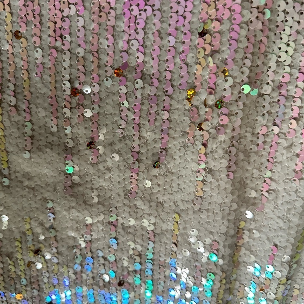 TCEC White and pink sequin halter high mini neck dress. Size small. - Picture 5 of 8